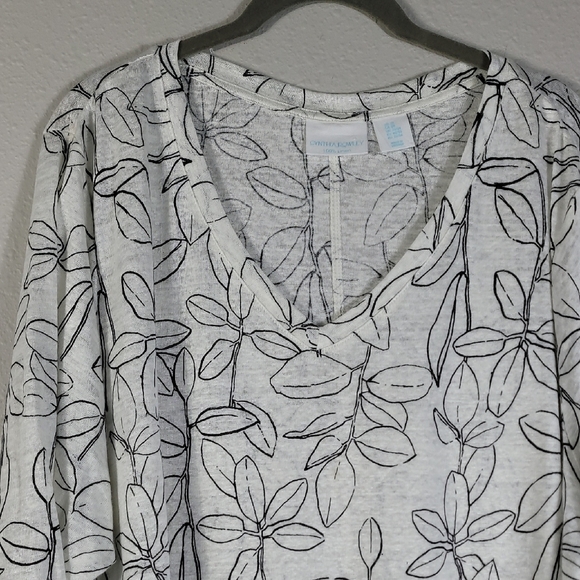 Cynthia Rowley 100% Linen Tunic Top Size 2X 3/4 Sleeve V Neck Leaf Floral Women - Picture 2 of 12